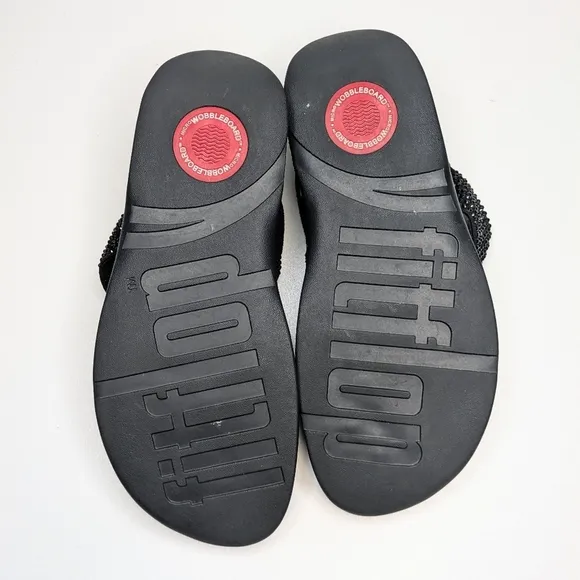 Fitflop LULU Crystal black toe post sandals black flip flops toe thong size 8