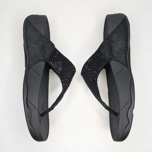 Fitflop LULU Crystal black toe post sandals black flip flops toe thong size 8