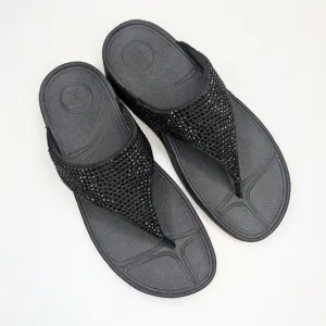 Fitflop LULU Crystal black toe post sandals black flip flops toe thong size 8