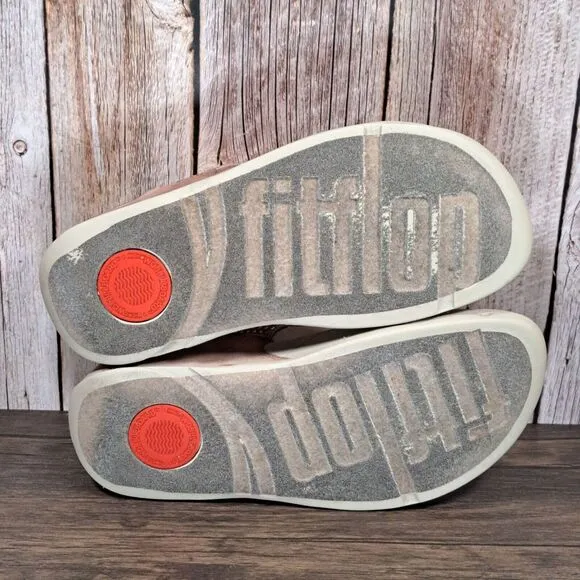 Fitflop LuLu Leather Thong Flip Flop Rose Gold Silver Studded Sandals Women's 8
