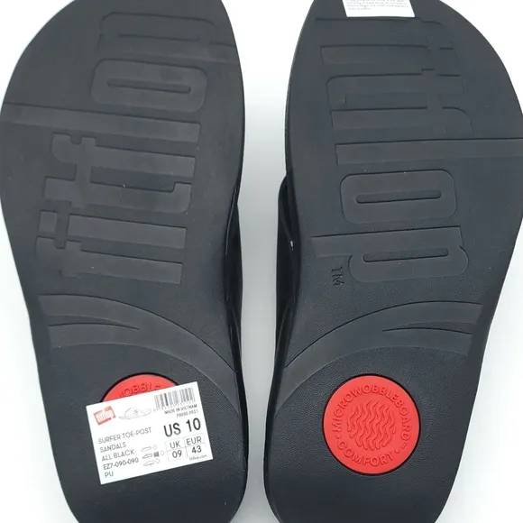 FitFlop Men's Surfer Toe Post Black Flip Flop Sporty Sandals Size 10