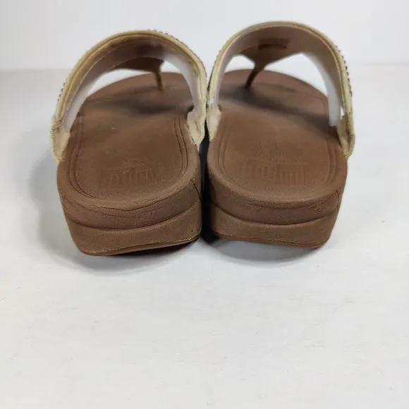 Fitflop Rokkit Rhinestone Studded Tan Thong Wedge Slip On Open Toe Flip Flops 7