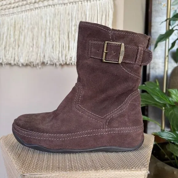 Fitflop Superboot Brown Suede Leather Slip On Platform Boots Size 8