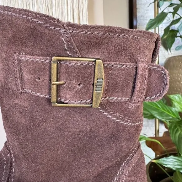Fitflop Superboot Brown Suede Leather Slip On Platform Boots Size 8