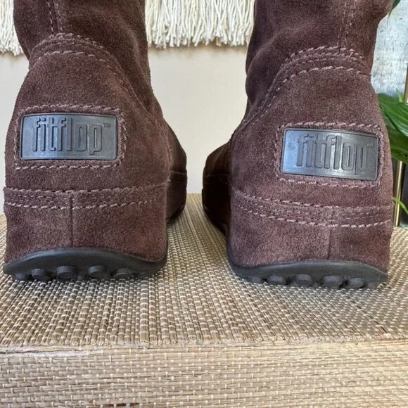 Fitflop Superboot Brown Suede Leather Slip On Platform Boots Size 8