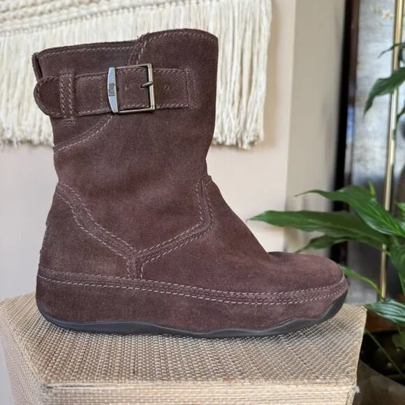 Fitflop Superboot Brown Suede Leather Slip On Platform Boots Size 8