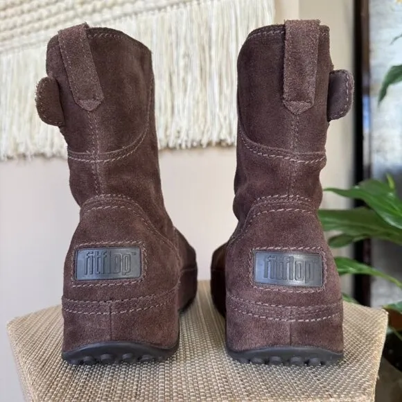 Fitflop Superboot Brown Suede Leather Slip On Platform Boots Size 8