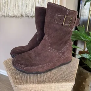 Fitflop Superboot Brown Suede Leather Slip On Platform Boots Size 8