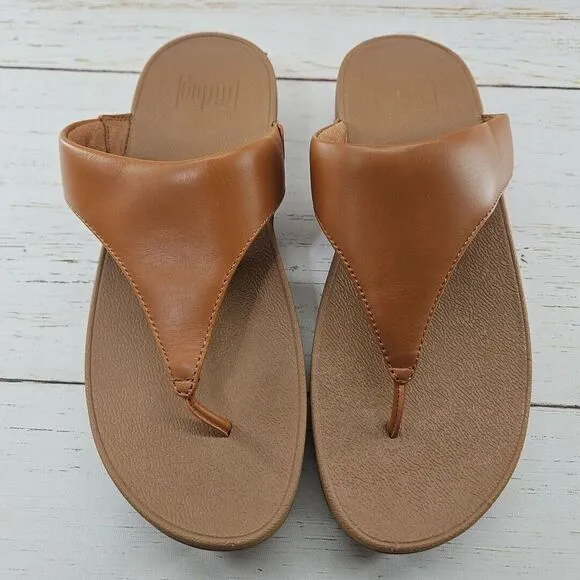 FitFlop Womens Lulu Leather Toe Post Sandals Light Tan Size 8‎ Flip Flop I88-592