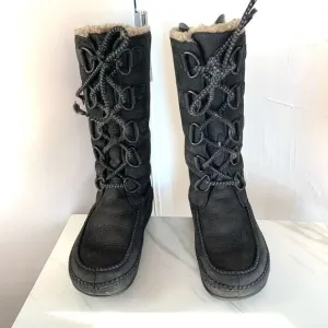 FITFLOP genuine shearing fully lined moon boots lace up boots black sz 8 womens