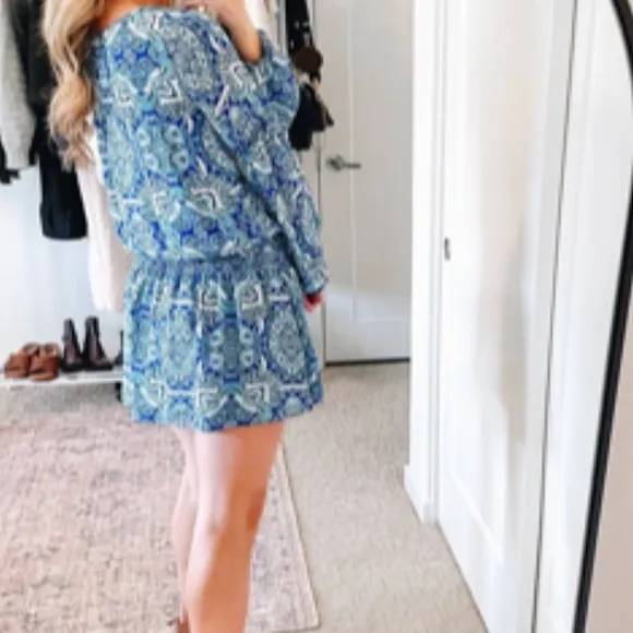 🔥FLASH SALE 🔥Parker - Bright Blue Silk Paisley Print Peasant Dress Sz S
