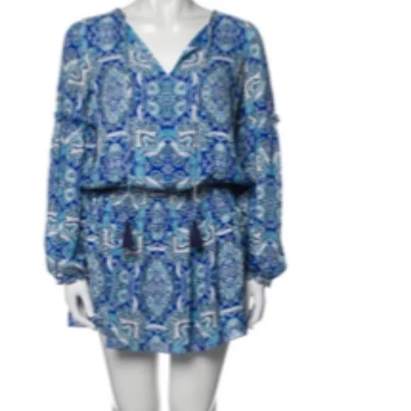 🔥FLASH SALE 🔥Parker - Bright Blue Silk Paisley Print Peasant Dress Sz S