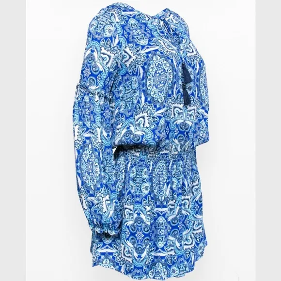 🔥FLASH SALE 🔥Parker - Bright Blue Silk Paisley Print Peasant Dress Sz S