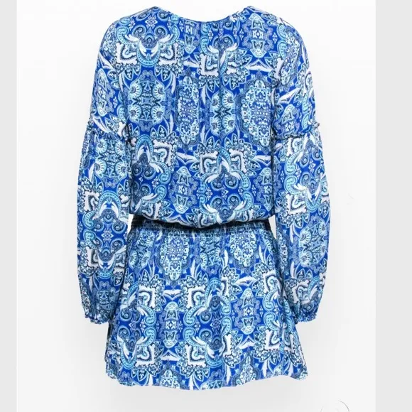 🔥FLASH SALE 🔥Parker - Bright Blue Silk Paisley Print Peasant Dress Sz S