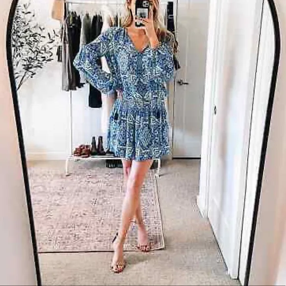 🔥FLASH SALE 🔥Parker - Bright Blue Silk Paisley Print Peasant Dress Sz S