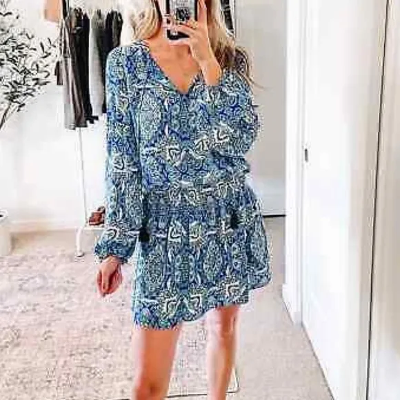 🔥FLASH SALE 🔥Parker - Bright Blue Silk Paisley Print Peasant Dress Sz S
