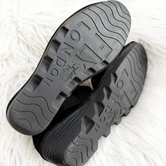 FLY LONDON | Wedge Solid Black Cupido Elastic Ankle Criss Cross Mary Jane | 38