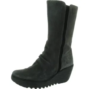 FLY London Womens YEMY408FLY Gray Zipper Suede Mid-Calf Boots New
