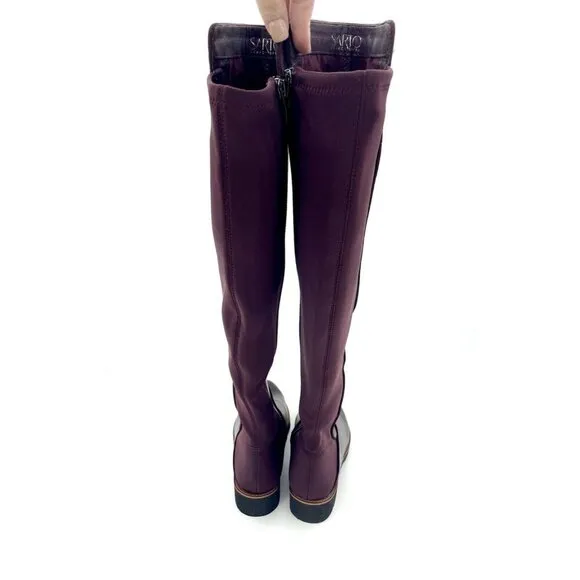 Franco Sarto Benner Burgundy Leather Stretch Over the Knee Boots 5.5 New
