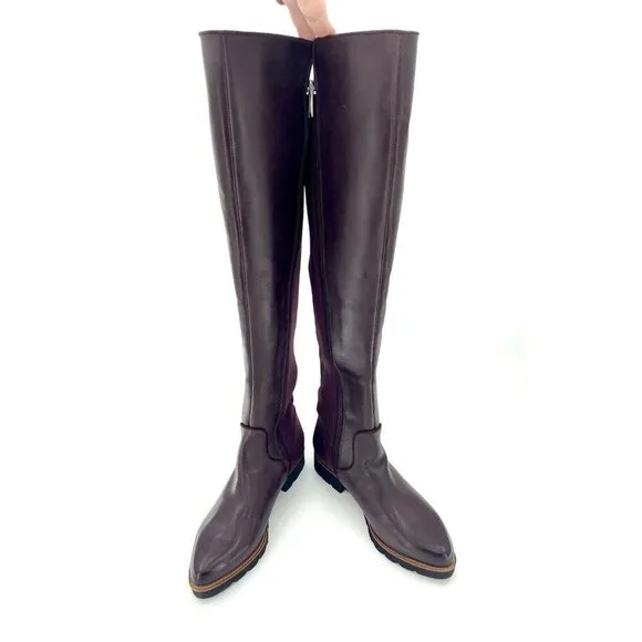 Franco Sarto Benner Burgundy Leather Stretch Over the Knee Boots 5.5 New