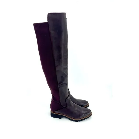 Franco Sarto Benner Burgundy Leather Stretch Over the Knee Boots 5.5 New
