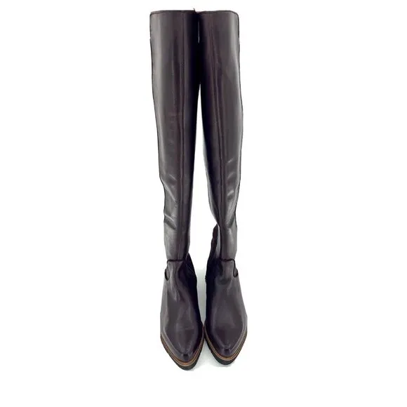 Franco Sarto Benner Burgundy Leather Stretch Over the Knee Boots 5.5 New