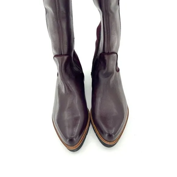 Franco Sarto Benner Burgundy Leather Stretch Over the Knee Boots 5.5 New