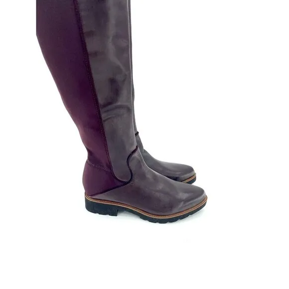 Franco Sarto Benner Burgundy Leather Stretch Over the Knee Boots 5.5 New