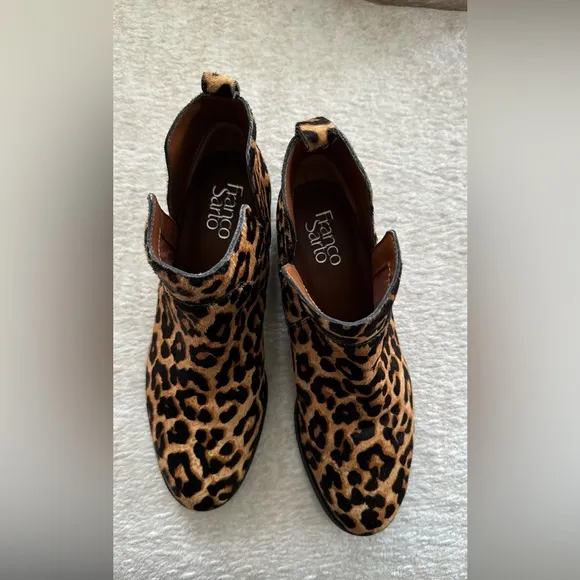 FRANCO SARTO BERNIE 2 CAMEL HAIR WOMENS SIZE 9 ANKLE BOOTS LEOPARD