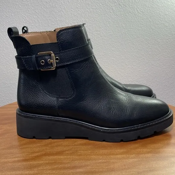 Franco Sarto Meridian Leather Ankle Boots Black Leather Size 8M
