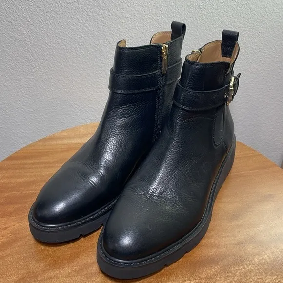 Franco Sarto Meridian Leather Ankle Boots Black Leather Size 8M