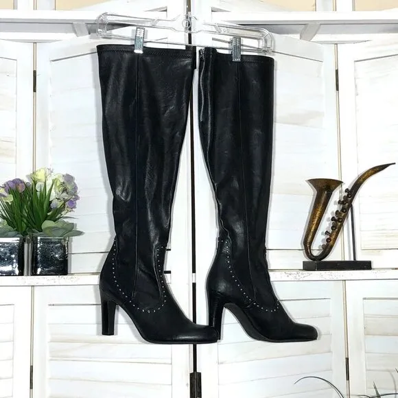 Franco Sarto The Artise collection over the knee boots black leather studded 9.5