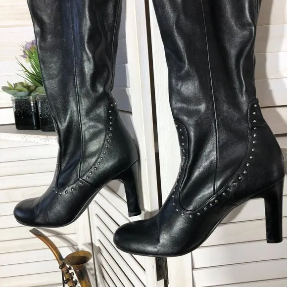 Franco Sarto The Artise collection over the knee boots black leather studded 9.5