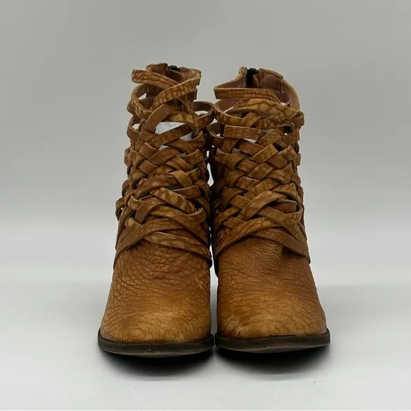 Free People Carrera Woven Tan Ankle Boots. Size 10