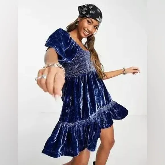 Free People Easy to Love Mini Dress – Shaded Lake Blue – Size Small