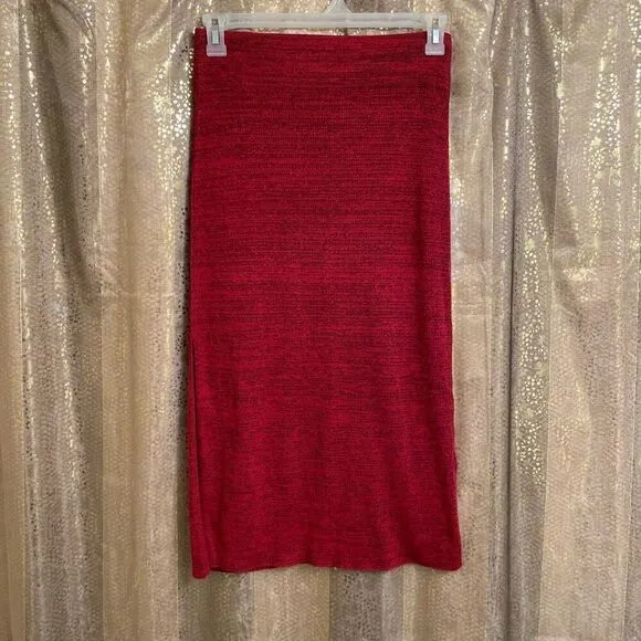 Free People Golden Hour Mulberry Red Ribbed Midi Skirt Large NWOT