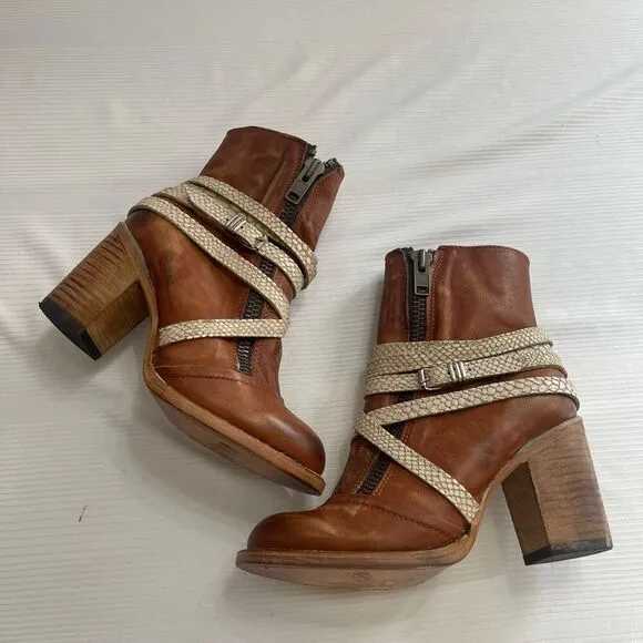 Freebird by Steven Balboa Ankle Boots Womens Size 8 Zipper Tan Leather Snake