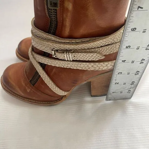 Freebird by Steven Balboa Ankle Boots Womens Size 8 Zipper Tan Leather Snake