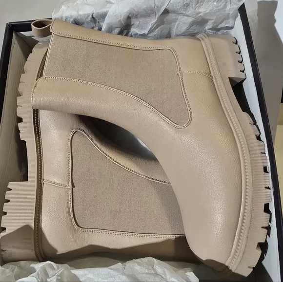 French Connection Women's Reyah Chelsea Lug Sole Boots, Size 8. Taupe color.