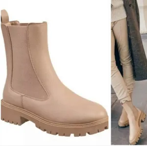 French Connection Women's Reyah Chelsea Lug Sole Boots, Size 8. Taupe color.