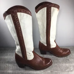 Frye 77225 Jane Braid Canvas &amp; Leather Womens Riding Tall Fashion Boots Size 8