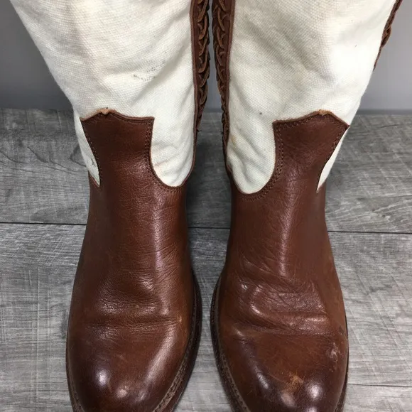 Frye 77225 Jane Braid Canvas &amp; Leather Womens Riding Tall Fashion Boots Size 8