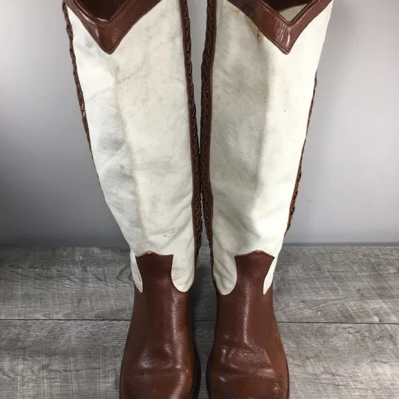 Frye 77225 Jane Braid Canvas &amp; Leather Womens Riding Tall Fashion Boots Size 8