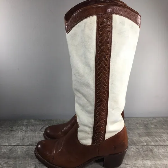 Frye 77225 Jane Braid Canvas &amp; Leather Womens Riding Tall Fashion Boots Size 8