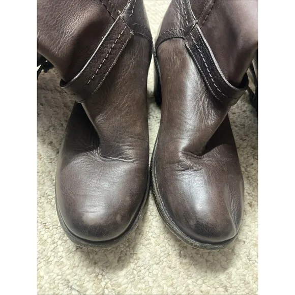 FRYE 77852 Carmen Buckle Strap Dark Brown Leather Western Boots Size 10 B Riding