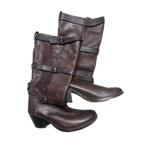 FRYE 77852 Carmen Buckle Strap Dark Brown Leather Western Boots Size 10 B Riding