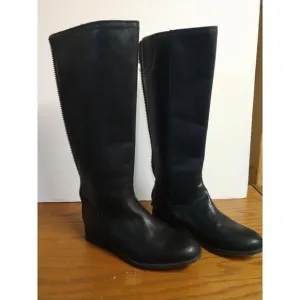 Frye &amp; Co. Jolie Back Zip Womens Black Leather Knee-High Boots 6.5 M