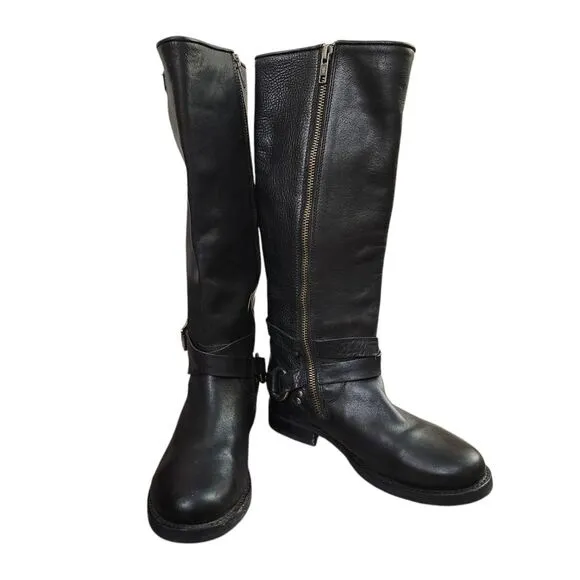 Frye Black Harness Èngineer Knee-High Side Zip Riding Boots Sz 6B