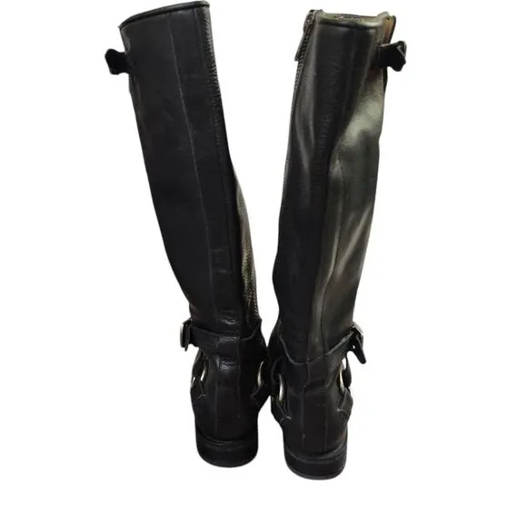 Frye Black Harness Èngineer Knee-High Side Zip Riding Boots Sz 6B