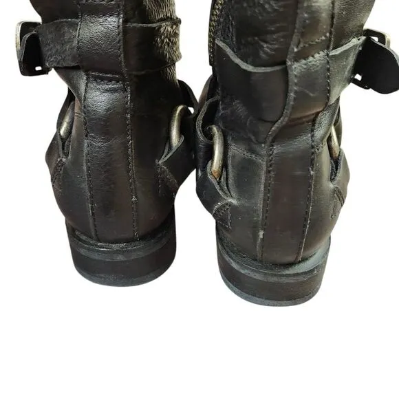 Frye Black Harness Èngineer Knee-High Side Zip Riding Boots Sz 6B